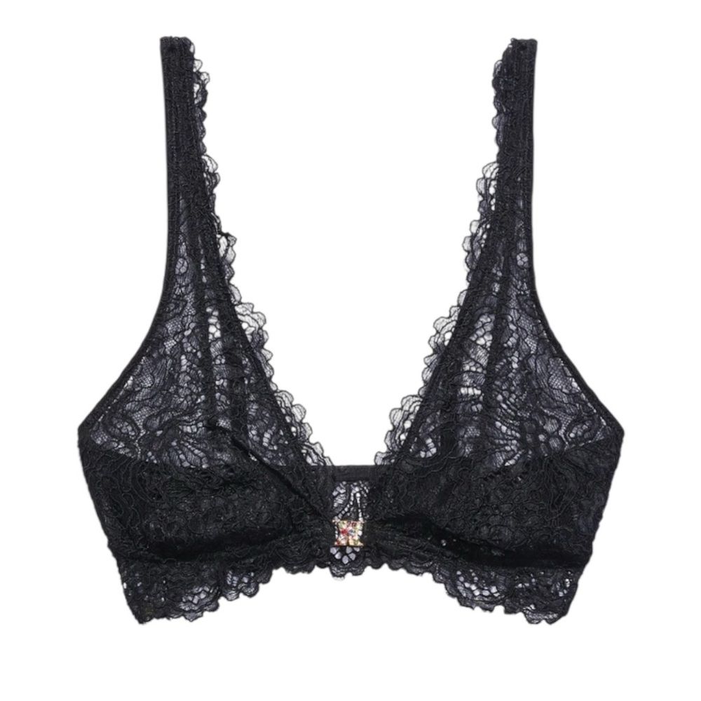 Savage x Fenty Romantic Corded Lace Front-Closure Bralette - Caviar Black L NWOT
